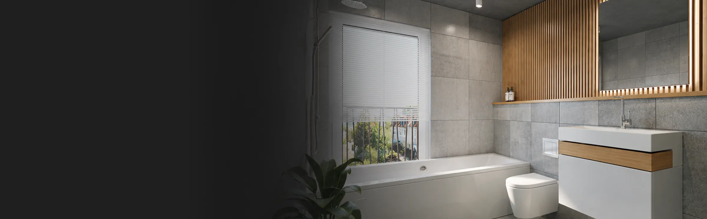 Contemporary bathroom with stone tiles and floating vanity