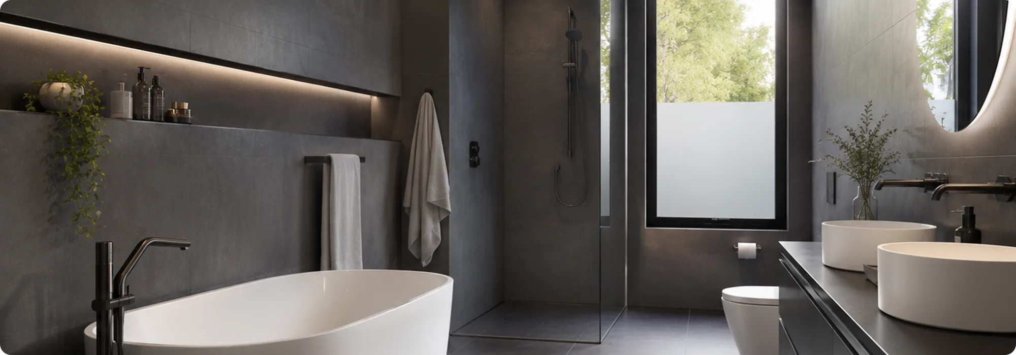 Luxury bathroom with freestanding tub and walk-in shower