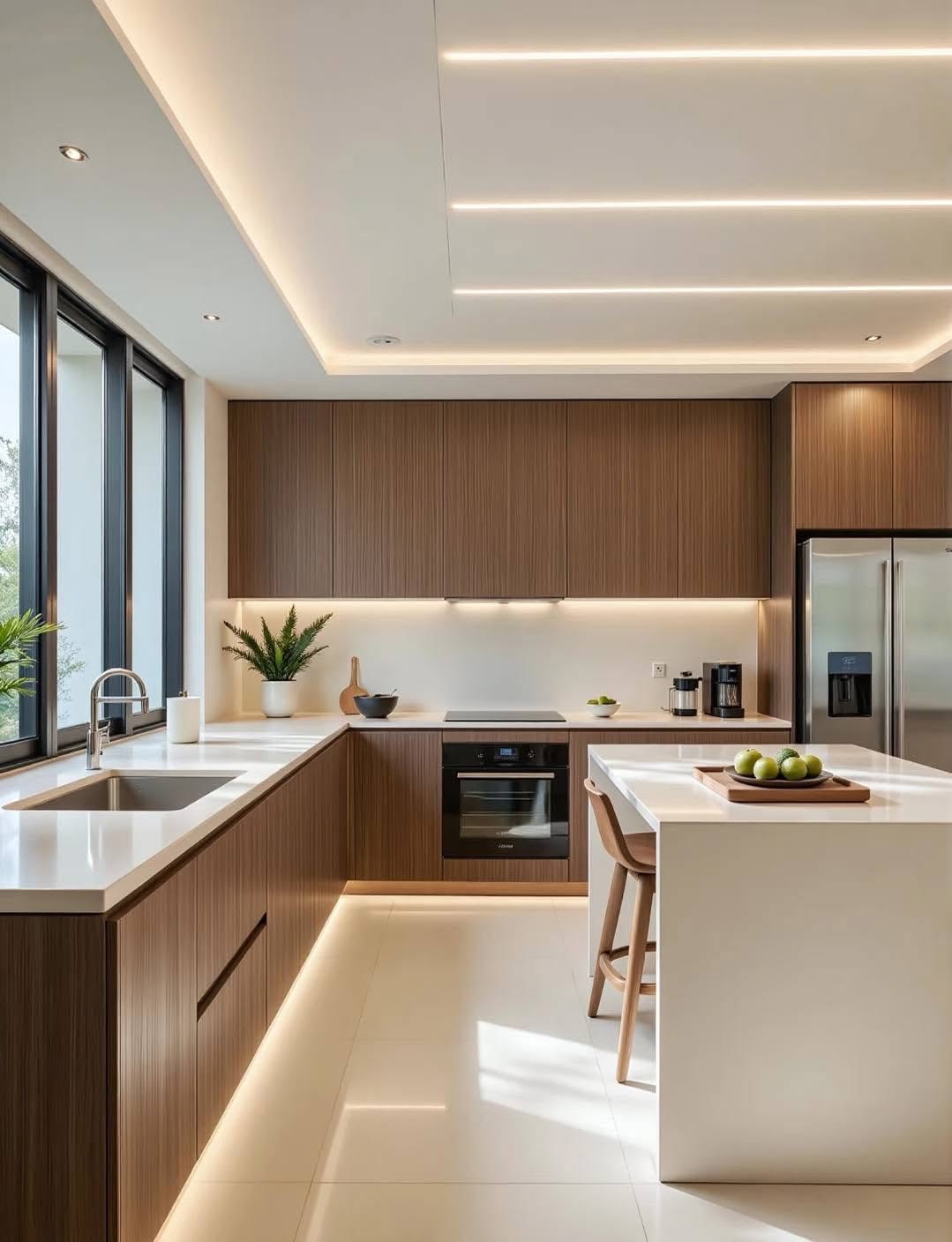 Refined kitchen with stone surfaces and wood accents