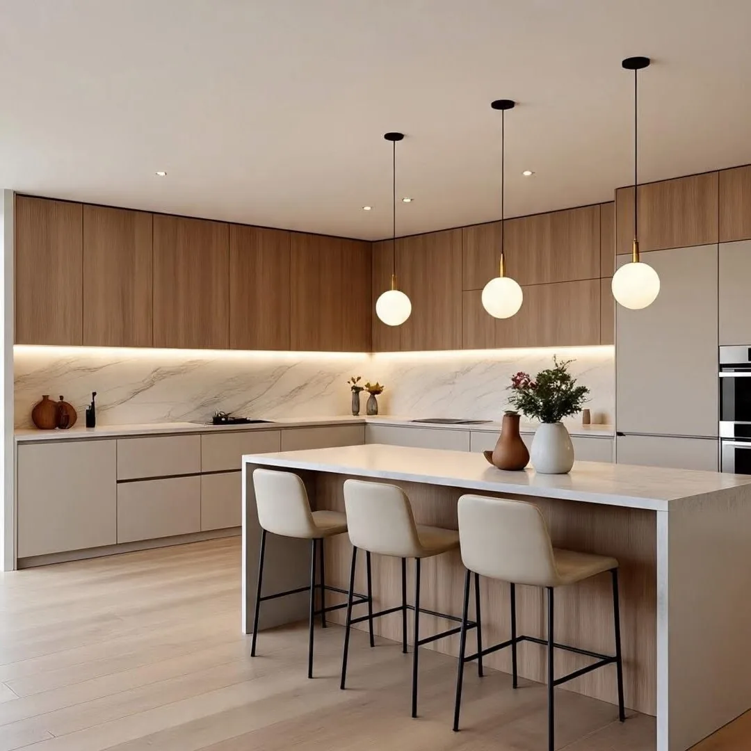 Modern kitchen with premium cabinetry and lighting