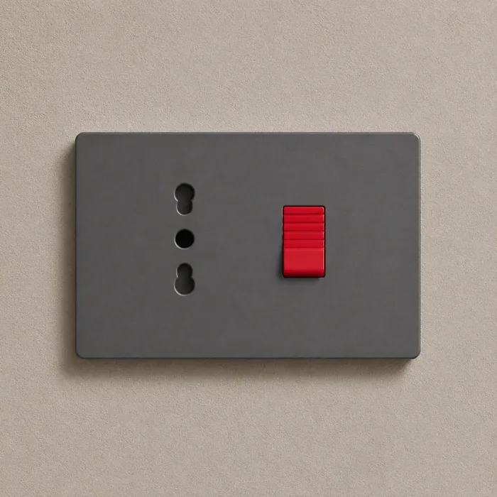 Graphite plate with an Italian three pin socket and a red rocker switch