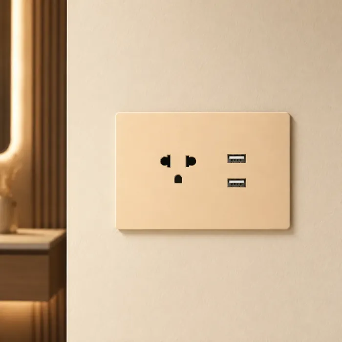 Matte champagne outlet with an American socket and two USB-A ports
