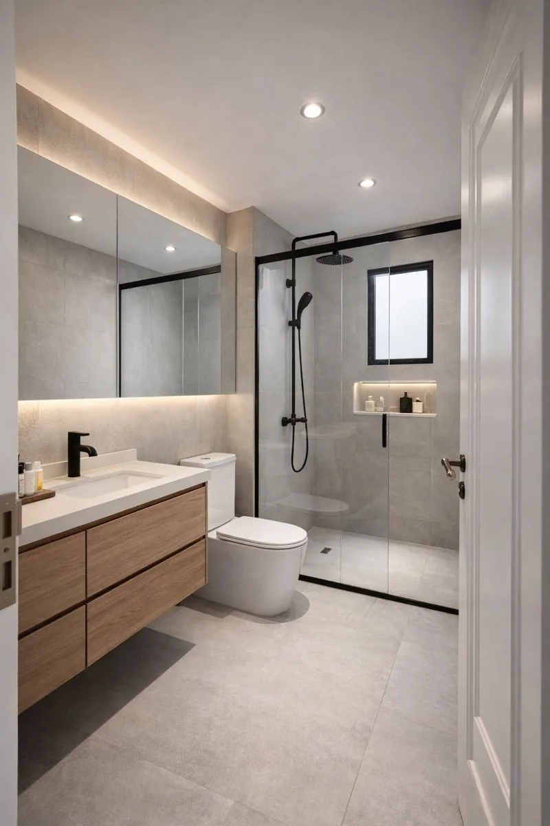 Large-format porcelain tiles with natural stone look