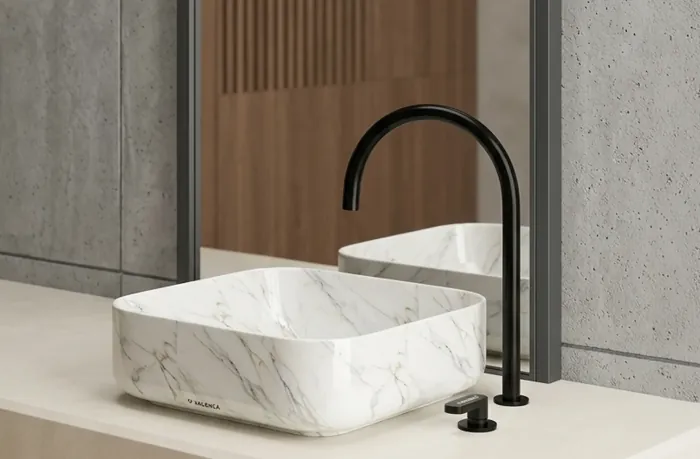 Square marble-pattern vessel basin