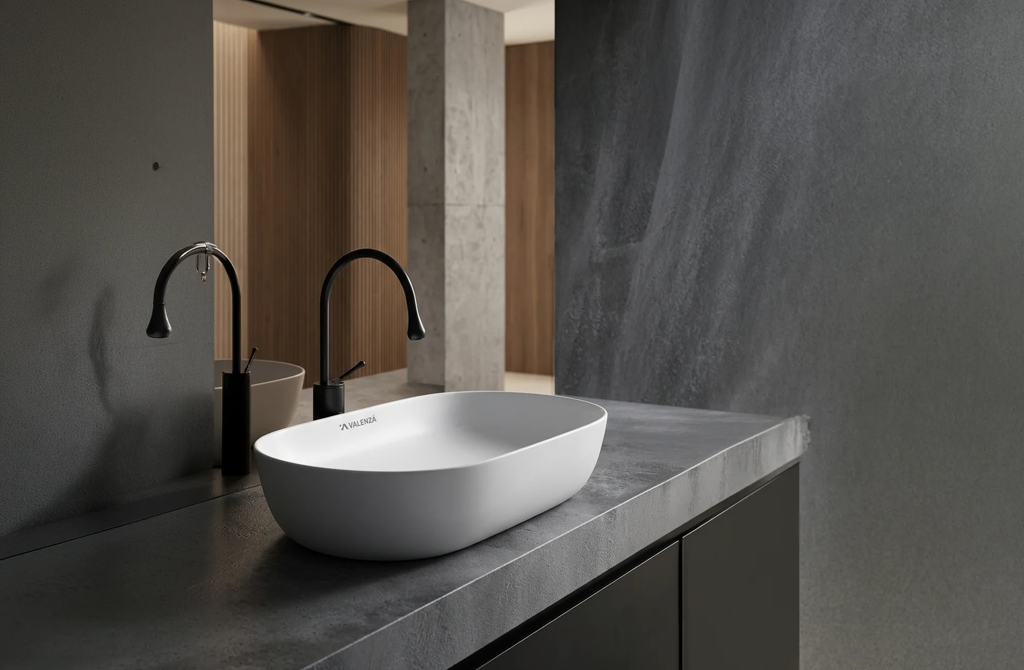 Matte black oval vessel basin